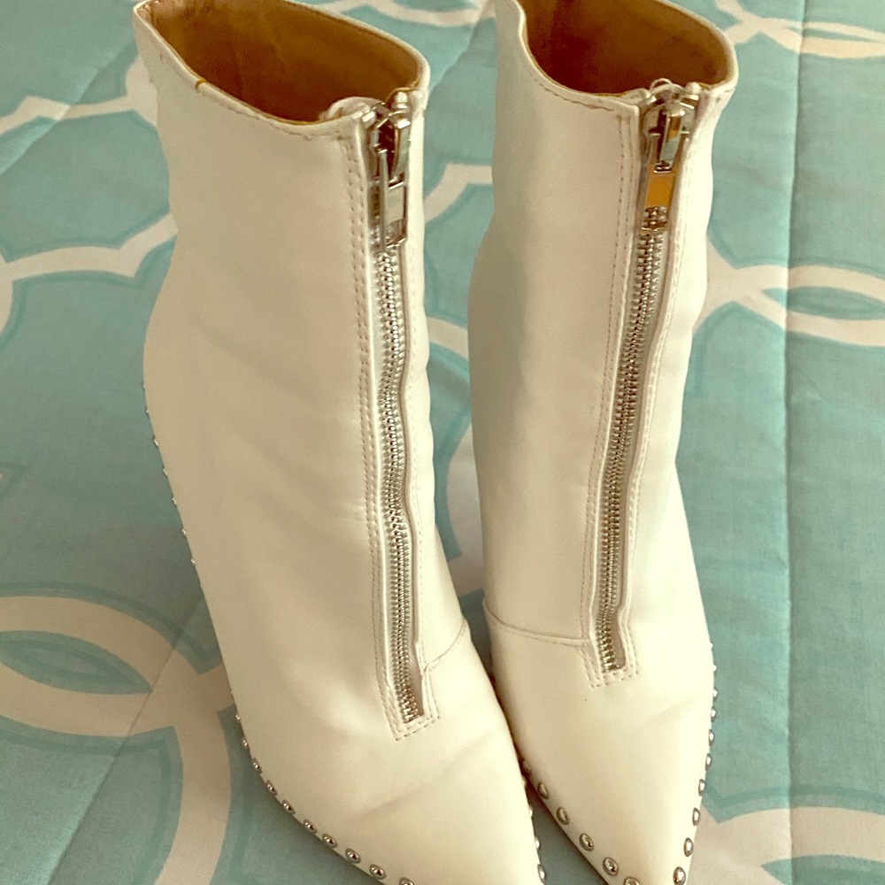 White studded zip up boot/ heels